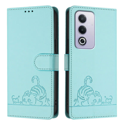 OPPO A3 Pro 5G Global Leather Phone Case with Cat and Rat Embossed Pattern, RFID Protection, Card Holder Slots, Anti-fall Feature & Lanyard