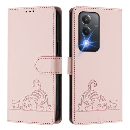 OPPO A3 Pro 5G India Leather Phone Case with Cat and Rat Embossed Pattern, RFID Protection, Card Holder Slots, Anti-fall Feature & Lanyard