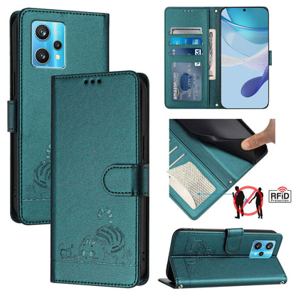 Realme Narzo 50 Pro 5G Leather Phone Case with Cat and Rat Embossed Pattern, RFID Protection, Card Holder Slots, Anti-fall Feature & Lanyard