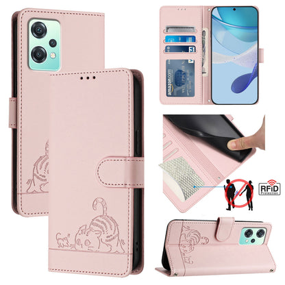 Realme 9 Pro 5G Global Leather Phone Case with Cat and Rat Embossed Pattern, RFID Protection, Card Holder Slots, Anti-fall Feature & Lanyard