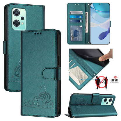 Realme 9 5G EU Version Leather Phone Case with Cat and Rat Embossed Pattern, RFID Protection, Card Holder Slots, Anti-fall Feature & Lanyard