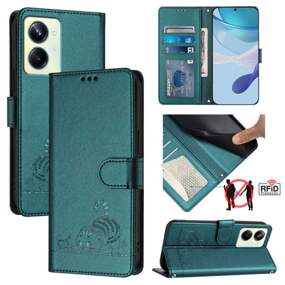 Realme 10 Pro 5G Leather Phone Case with Cat and Rat Embossed Pattern, RFID Protection, Card Holder Slots, Anti-fall Feature & Lanyard