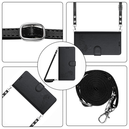 iPhone X Leather Phone Case with Cat and Rat Embossed Pattern, RFID Protection, Card Holder Slots, Anti-fall Feature & Lanyard