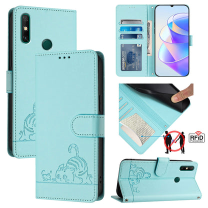 Huawei P smart 2021 4G Leather Phone Case with Cat and Rat Embossed Pattern, RFID Protection, Card Holder Slots, Anti-fall Feature & Lanyard