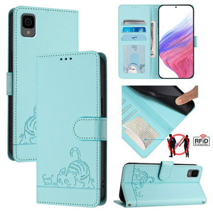 TCL 30Z T602DL Leather Phone Case with Cat and Rat Embossed Pattern, RFID Protection, Card Holder Slots, Anti-fall Feature & Lanyard