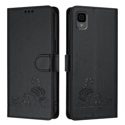 TCL 30Z T602DL Leather Phone Case with Cat and Rat Embossed Pattern, RFID Protection, Card Holder Slots, Anti-fall Feature & Lanyard