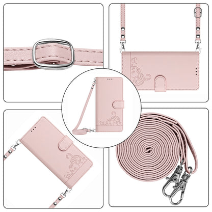 vivo Y76 5G Leather Phone Case with Cat and Rat Embossed Pattern, RFID Protection, Card Holder Slots, Anti-fall Feature & Lanyard