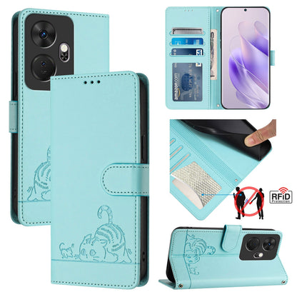 itel P55+ Leather Phone Case with Cat and Rat Embossed Pattern, RFID Protection, Card Holder Slots, Anti-fall Feature & Lanyard