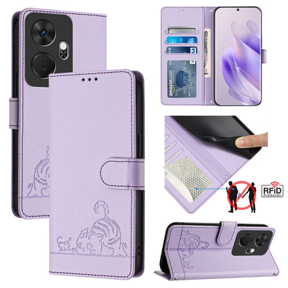 itel P55+ Leather Phone Case with Cat and Rat Embossed Pattern, RFID Protection, Card Holder Slots, Anti-fall Feature & Lanyard
