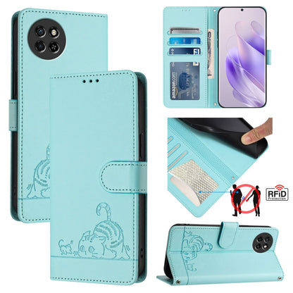 itel S23 S665L Leather Phone Case with Cat and Rat Embossed Pattern, RFID Protection, Card Holder Slots, Anti-fall Feature & Lanyard