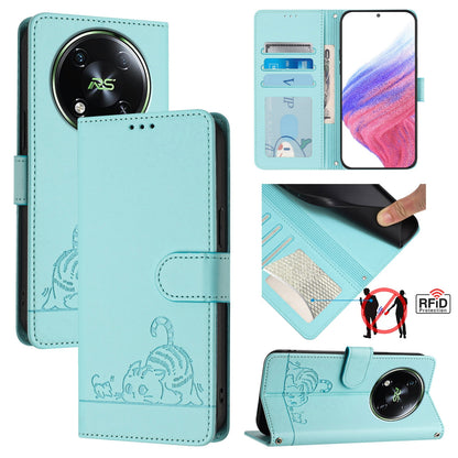 itel RS4 Leather Phone Case with Cat and Rat Embossed Pattern, RFID Protection, Card Holder Slots, Anti-fall Feature & Lanyard