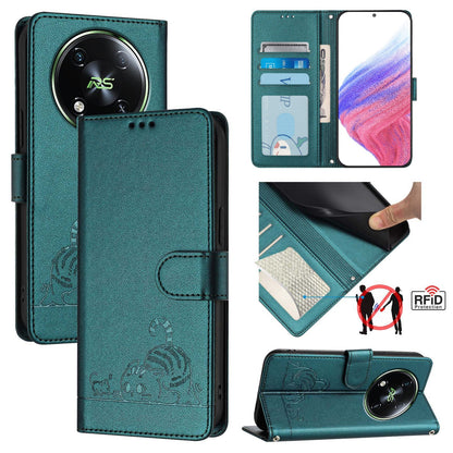 itel RS4 Leather Phone Case with Cat and Rat Embossed Pattern, RFID Protection, Card Holder Slots, Anti-fall Feature & Lanyard