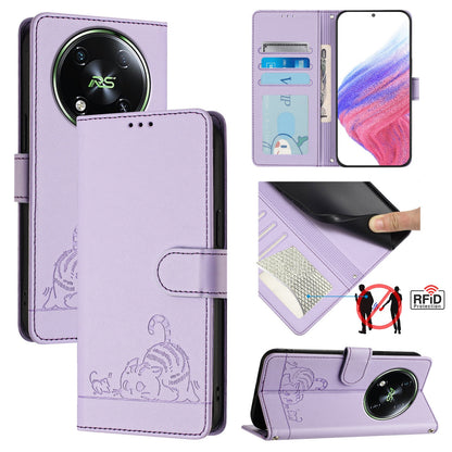 itel RS4 Leather Phone Case with Cat and Rat Embossed Pattern, RFID Protection, Card Holder Slots, Anti-fall Feature & Lanyard