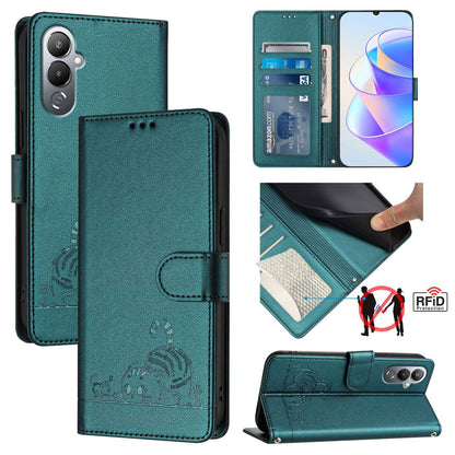 Tecno POVA 4 Pro Leather Phone Case with Cat and Rat Embossed Pattern, RFID Protection, Card Holder Slots, Anti-fall Feature & Lanyard