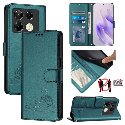 Infinix Note 40 Pro 5G X6851 Leather Phone Case with Cat and Rat Embossed Pattern, RFID Protection, Card Holder Slots, Anti-fall Feature & Lanyard