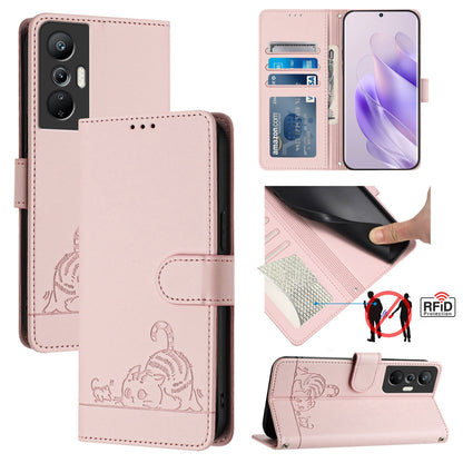 Infinix Hot 20S Leather Phone Case with Cat and Rat Embossed Pattern, RFID Protection, Card Holder Slots, Anti-fall Feature & Lanyard