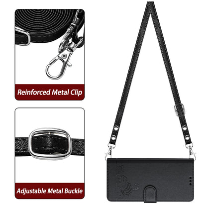 Infinix Hot 20 Pro Leather Phone Case with Cat and Rat Embossed Pattern, RFID Protection, Card Holder Slots, Anti-fall Feature & Lanyard
