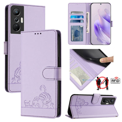 Infinix Hot 20S Leather Phone Case with Cat and Rat Embossed Pattern, RFID Protection, Card Holder Slots, Anti-fall Feature & Lanyard