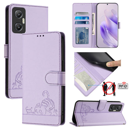 Infinix Hot 20 5G X666 X66B Leather Phone Case with Cat and Rat Embossed Pattern, RFID Protection, Card Holder Slots, Anti-fall Feature & Lanyard
