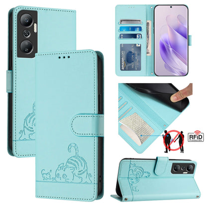 Infinix Hot 20 X6826 Leather Phone Case with Cat and Rat Embossed Pattern, RFID Protection, Card Holder Slots, Anti-fall Feature & Lanyard