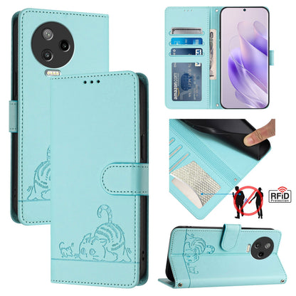 Infinix Note 12 2023 Leather Phone Case with Cat and Rat Embossed Pattern, RFID Protection, Card Holder Slots, Anti-fall Feature & Lanyard