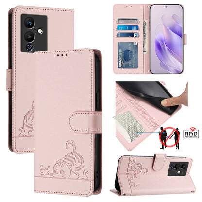 Infinix Note 12 Pro 5G Leather Phone Case with Cat and Rat Embossed Pattern, RFID Protection, Card Holder Slots, Anti-fall Feature & Lanyard
