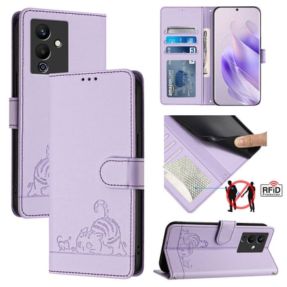 Infinix Note 12 Pro 5G Leather Phone Case with Cat and Rat Embossed Pattern, RFID Protection, Card Holder Slots, Anti-fall Feature & Lanyard