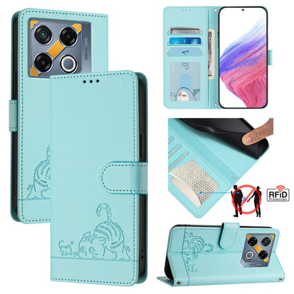 Infinix GT 20 Pro X6871 Leather Phone Case with Cat and Rat Embossed Pattern, RFID Protection, Card Holder Slots, Anti-fall Feature & Lanyard
