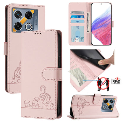 Infinix GT 20 Pro X6871 Leather Phone Case with Cat and Rat Embossed Pattern, RFID Protection, Card Holder Slots, Anti-fall Feature & Lanyard