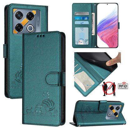 Infinix GT 20 Pro X6871 Leather Phone Case with Cat and Rat Embossed Pattern, RFID Protection, Card Holder Slots, Anti-fall Feature & Lanyard