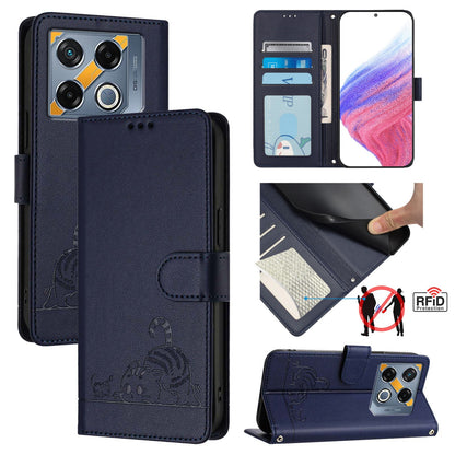 Infinix GT 20 Pro X6871 Leather Phone Case with Cat and Rat Embossed Pattern, RFID Protection, Card Holder Slots, Anti-fall Feature & Lanyard