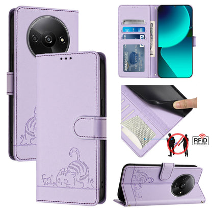 Xiaomi A3 4G Global Leather Phone Case with Cat and Rat Embossed Pattern, RFID Protection, Card Holder Slots, Anti-fall Feature & Lanyard