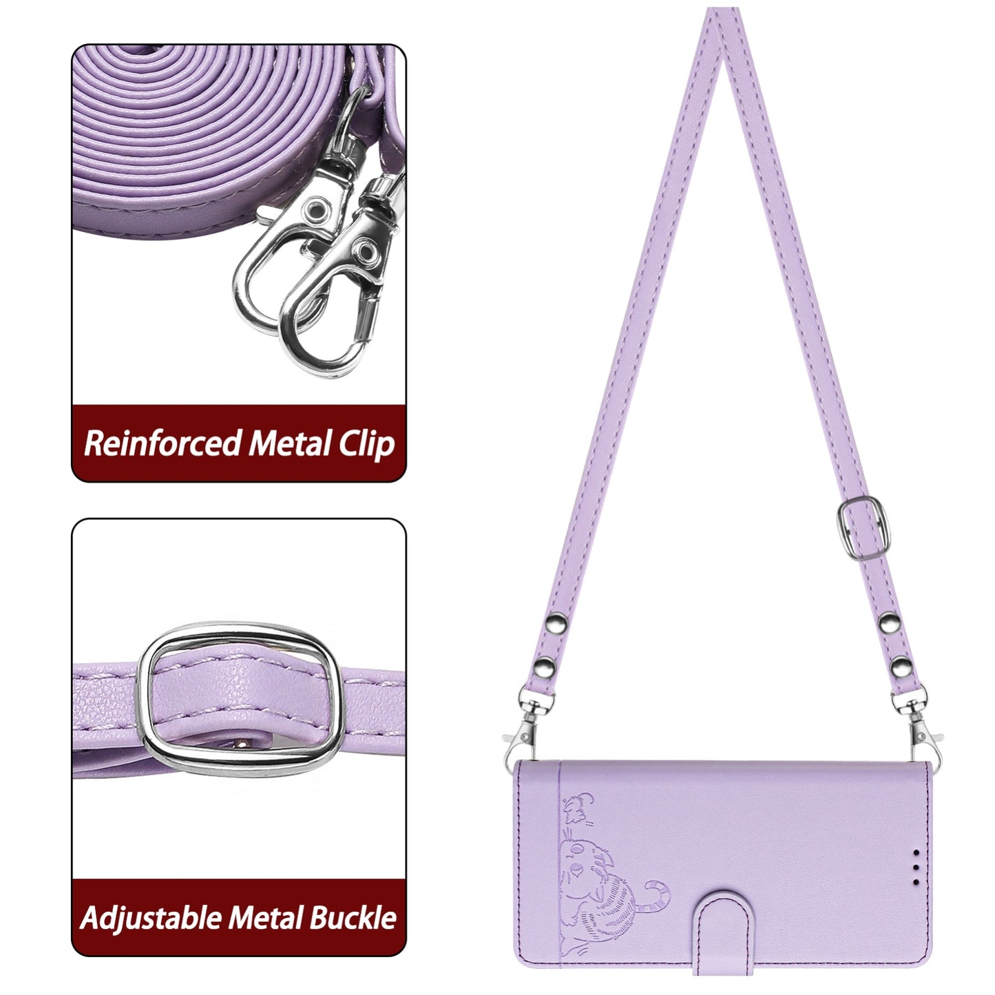 Motorola G Pure Leather Phone Case with Cat and Rat Embossed Pattern, RFID Protection, Card Holder Slots, Anti-fall Feature & Lanyard