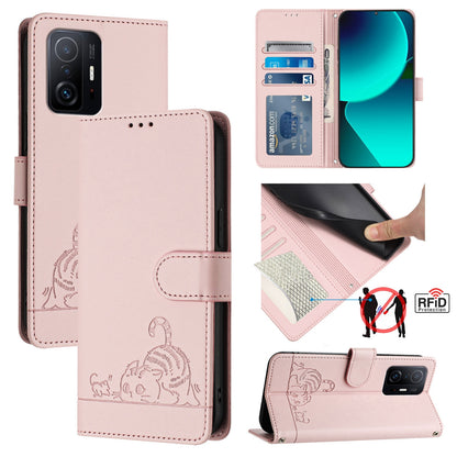 Xiaomi Redmi K30s Leather Phone Case with Cat and Rat Embossed Pattern, RFID Protection, Card Holder Slots, Anti-fall Feature & Lanyard
