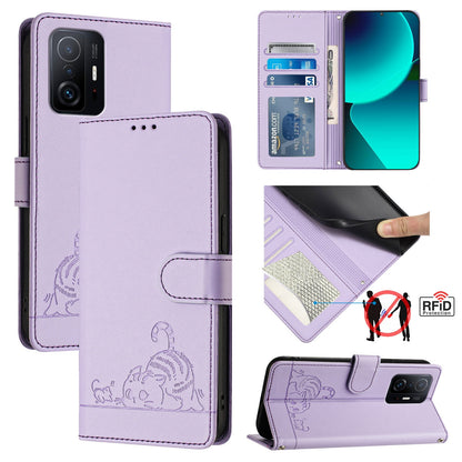 Xiaomi Redmi K30s Leather Phone Case with Cat and Rat Embossed Pattern, RFID Protection, Card Holder Slots, Anti-fall Feature & Lanyard