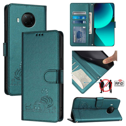 Xiaomi Mi 10T Lite 5G Leather Phone Case with Cat and Rat Embossed Pattern, RFID Protection, Card Holder Slots, Anti-fall Feature & Lanyard