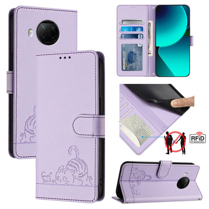 Xiaomi Mi 10T Lite 5G Leather Phone Case with Cat and Rat Embossed Pattern, RFID Protection, Card Holder Slots, Anti-fall Feature & Lanyard