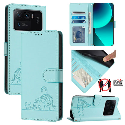 Xiaomi Mi 11 Ultra Leather Phone Case with Cat and Rat Embossed Pattern, RFID Protection, Card Holder Slots, Anti-fall Feature & Lanyard