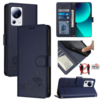 Xiaomi CIVI 2 Leather Phone Case with Cat and Rat Embossed Pattern, RFID Protection, Card Holder Slots, Anti-fall Feature & Lanyard
