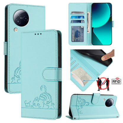 Xiaomi CIVI 3 5G Leather Phone Case with Cat and Rat Embossed Pattern, RFID Protection, Card Holder Slots, Anti-fall Feature & Lanyard