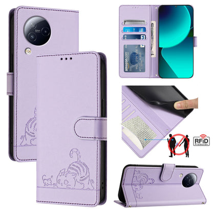 Xiaomi CIVI 3 5G Leather Phone Case with Cat and Rat Embossed Pattern, RFID Protection, Card Holder Slots, Anti-fall Feature & Lanyard
