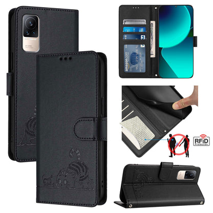 Xiaomi CIVI Leather Phone Case with Cat and Rat Embossed Pattern, RFID Protection, Card Holder Slots, Anti-fall Feature & Lanyard