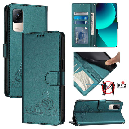 Xiaomi CIVI Leather Phone Case with Cat and Rat Embossed Pattern, RFID Protection, Card Holder Slots, Anti-fall Feature & Lanyard