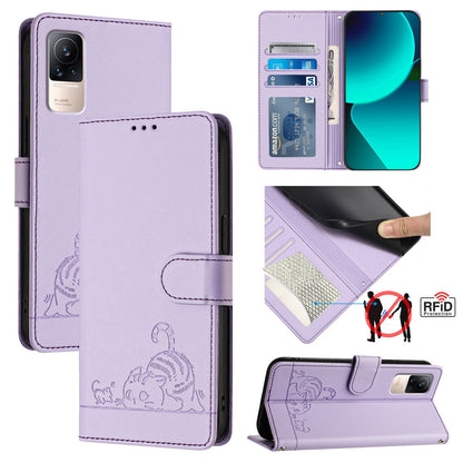 Xiaomi CIVI Leather Phone Case with Cat and Rat Embossed Pattern, RFID Protection, Card Holder Slots, Anti-fall Feature & Lanyard