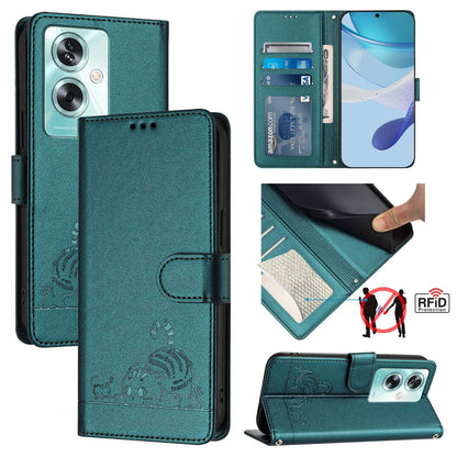 OnePlus Nord N30 SE 5G Leather Phone Case with Cat and Rat Embossed Pattern, RFID Protection, Card Holder Slots, Anti-fall Feature & Lanyard