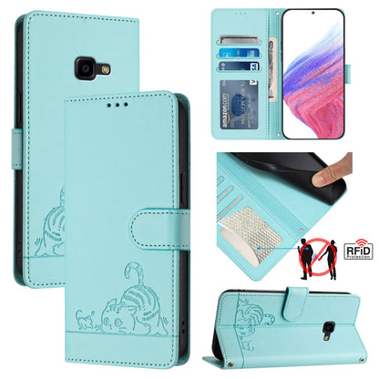 Samsung Galaxy Xcover 4s Leather Phone Case with Cat and Rat Embossed Pattern, RFID Protection, Card Holder Slots, Anti-fall Feature & Lanyard