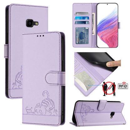 Samsung Galaxy Xcover 4 Leather Phone Case with Cat and Rat Embossed Pattern, RFID Protection, Card Holder Slots, Anti-fall Feature & Lanyard