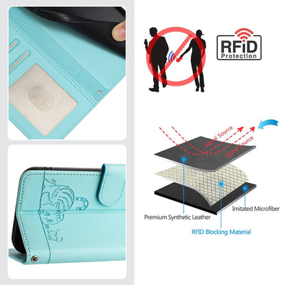 Honor X8 5G Global Leather Phone Case with Cat and Rat Embossed Pattern, RFID Protection, Card Holder Slots, Anti-fall Feature & Lanyard