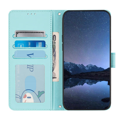 Honor X6b Leather Phone Case with Cat and Rat Embossed Pattern, RFID Protection, Card Holder Slots, Anti-fall Feature & Lanyard