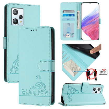 Blackview A53 Leather Phone Case with Cat and Rat Embossed Pattern, RFID Protection, Card Holder Slots, Anti-fall Feature & Lanyard